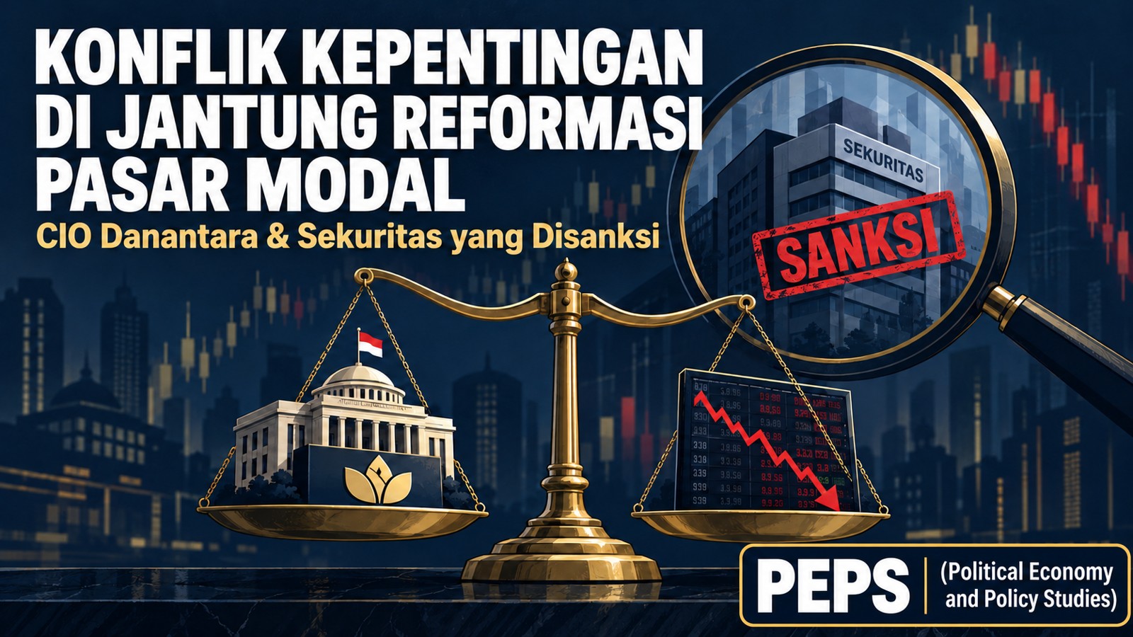 Ilustrasi editorial: konflik kepentingan dalam pengelolaan investasi negara dan pengawasan pasar modal.